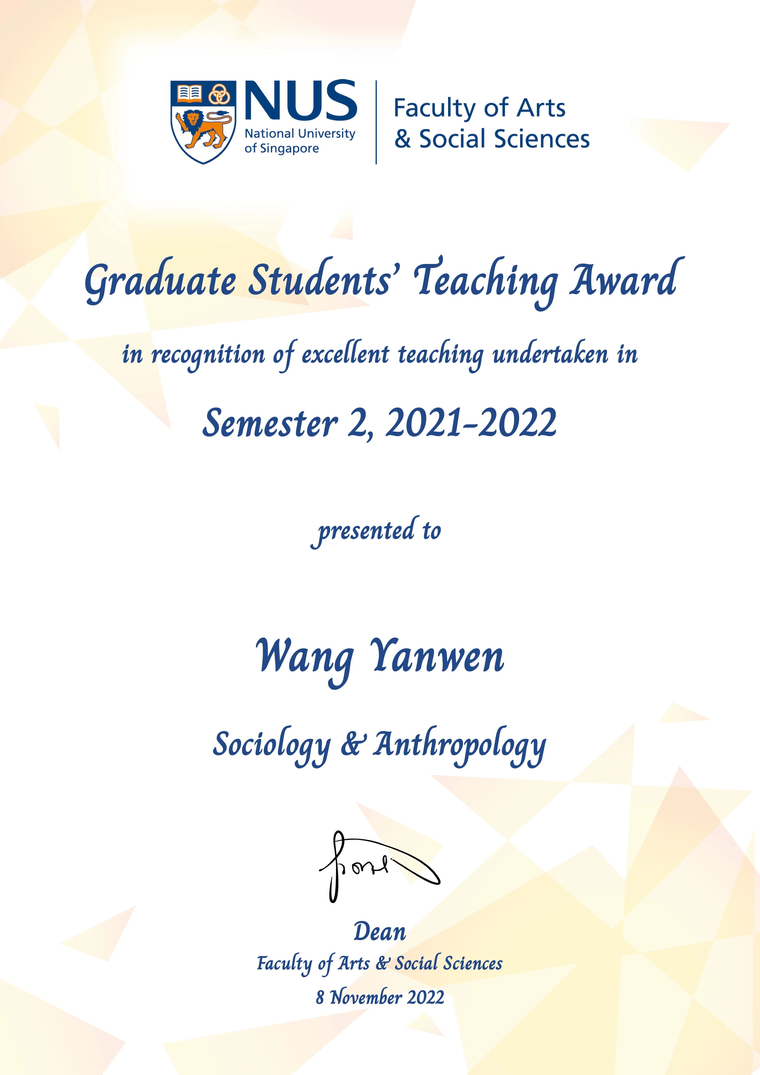 Teaching Award 2021–2022